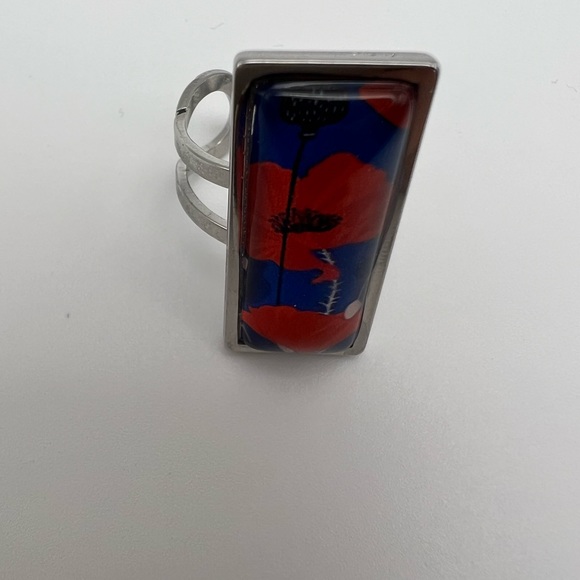 Floral Retro Rectangular Statement Rings, Cottagecore Flower Rings - Picture 16 of 16